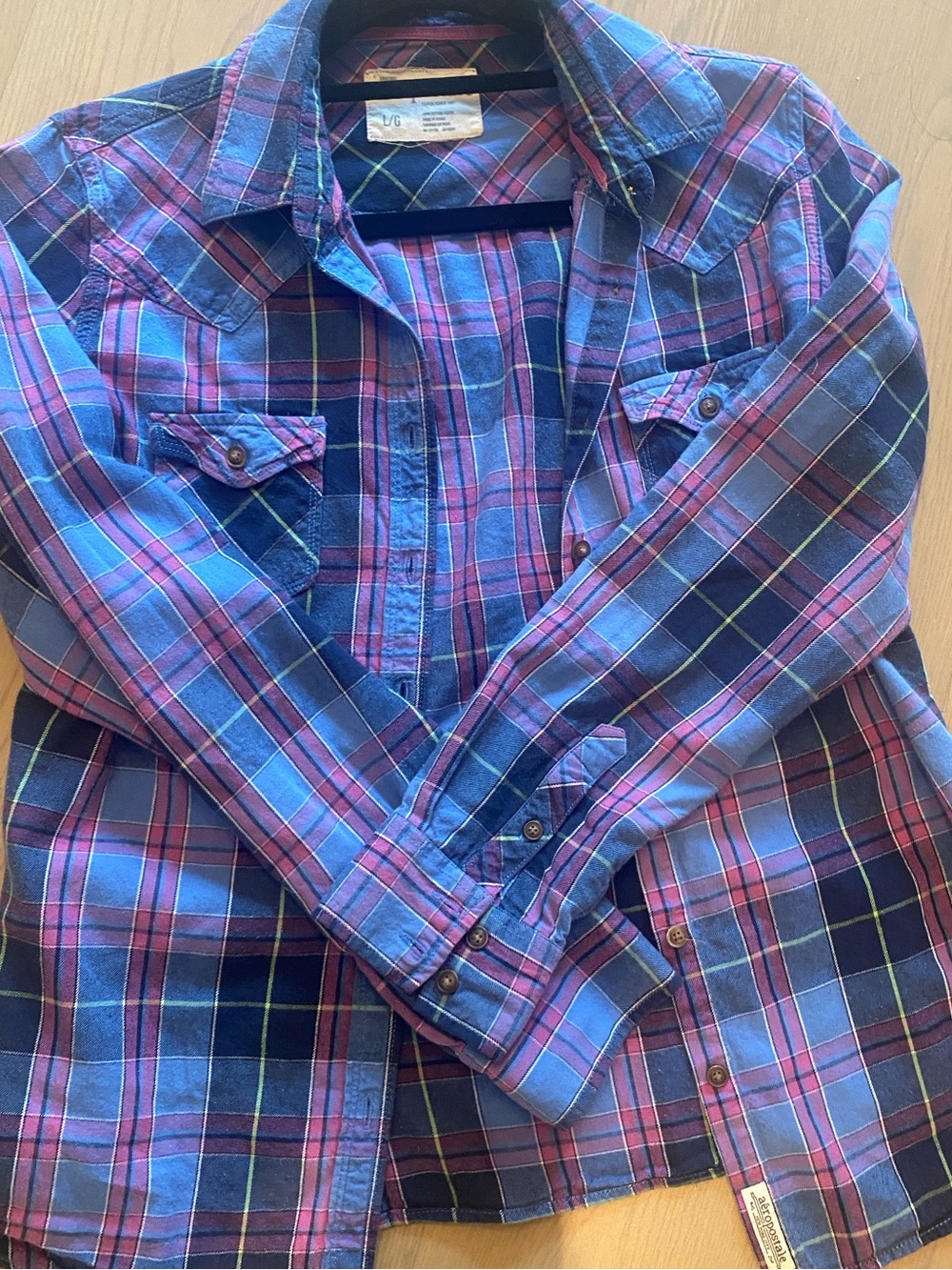 Aeropostale Plaid Button-Up Shirt in Blue & Purple